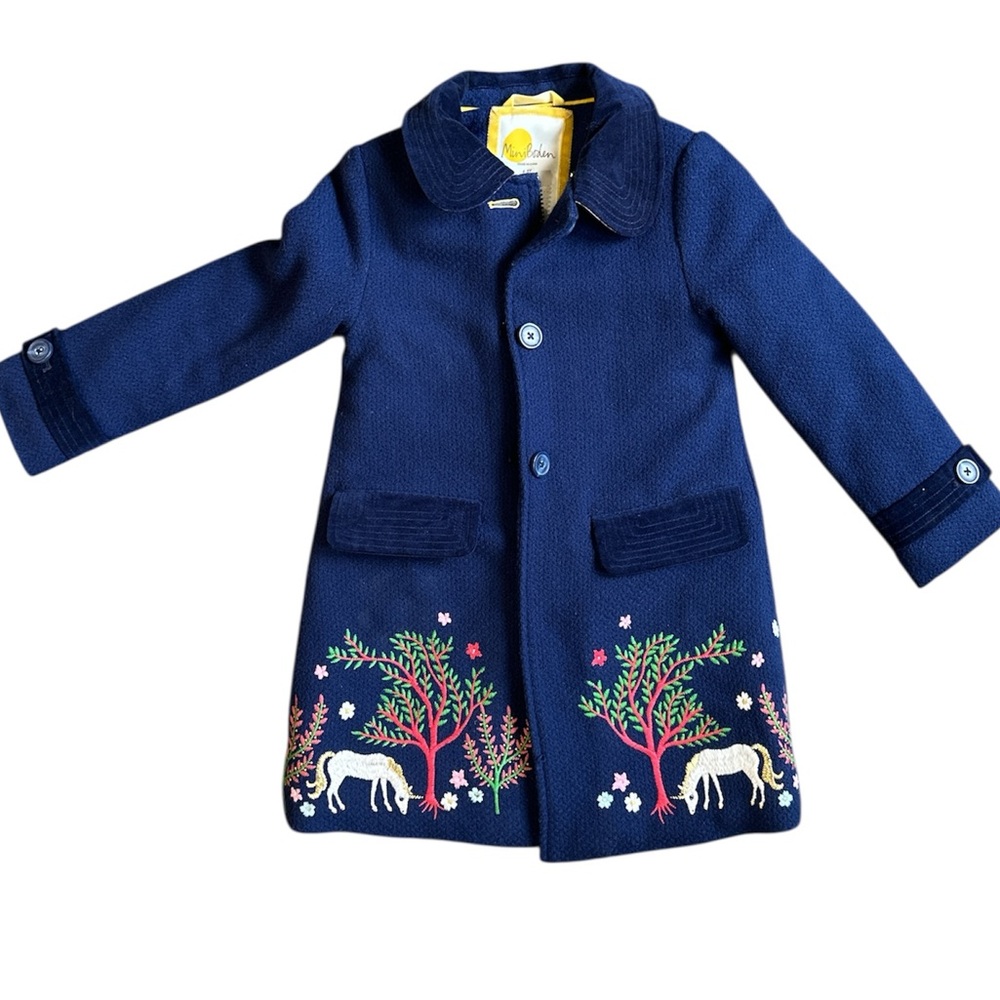 Mini Boden Unicorn wool coat with embroidery size 110 4/5